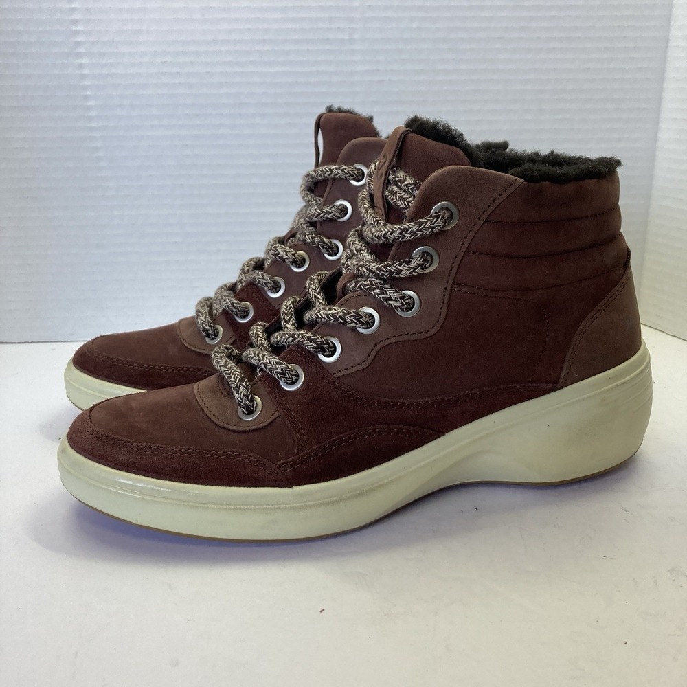 Ecco Shoes 39 Womens 8 Ankle Boot Sneakers Red Brown Leather Casual Wedge